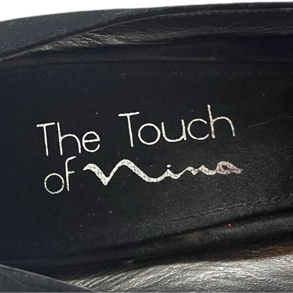 Nina Pump 3 1/2” Heel Black Satin Ruffle Peep Toe Closed Back Women’s Size 7.5M - Picture 10 of 11